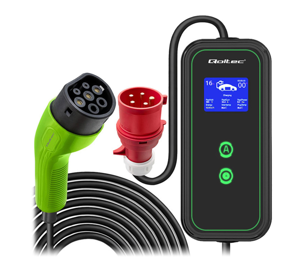 Qoltec Mobilna ładowarka EV z regulacją 2w1 Typ2 (11kW, 3 fazy, 5m) - 1483428 - zdjęcie